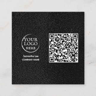 Carré Carte de visite QR Code en cuir noir Logo moderne
