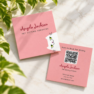 Carré Carte de visite rose pour garde d'animaux QR avec 