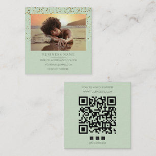 Carré Carte de visite sage vert or paillettes QR Code mé
