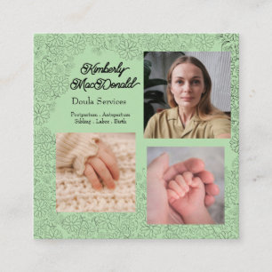 Carré Carte de visite services de doula de script vert s