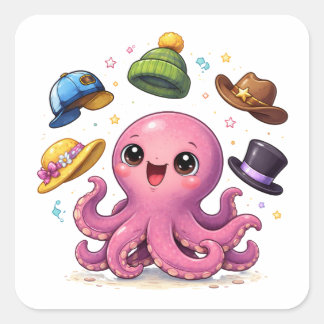 Carré Cartoon octopus juggling hats Sticker