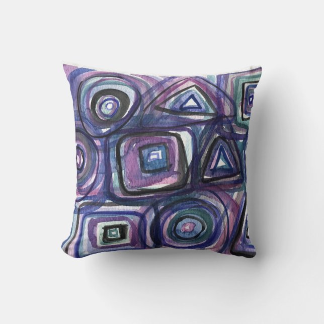 Carré & Cercles Retro Coussin couleur eau (Recto)