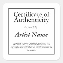 Certificat d'authenticité Art Sticker