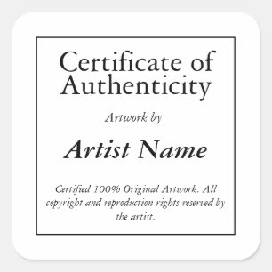 Carré Certificat d'authenticité Art Sticker