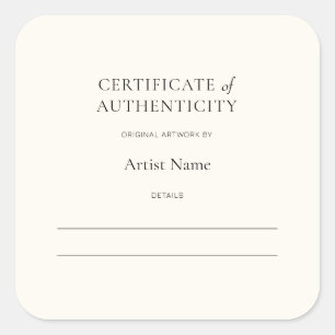 Carré Certificat d'authenticité ivoire pour Sticker Art