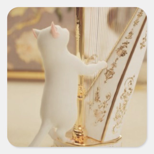 Carré Charming Cat Harpist – Sticker (Devant)