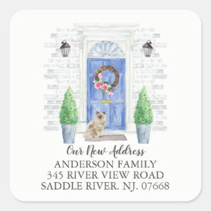 Carré Chat Ragdoll Porte Bleue Nouvelle Adresse Sticker 