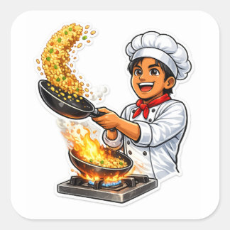 Carré Chef Cooking Fried Rice Sticker