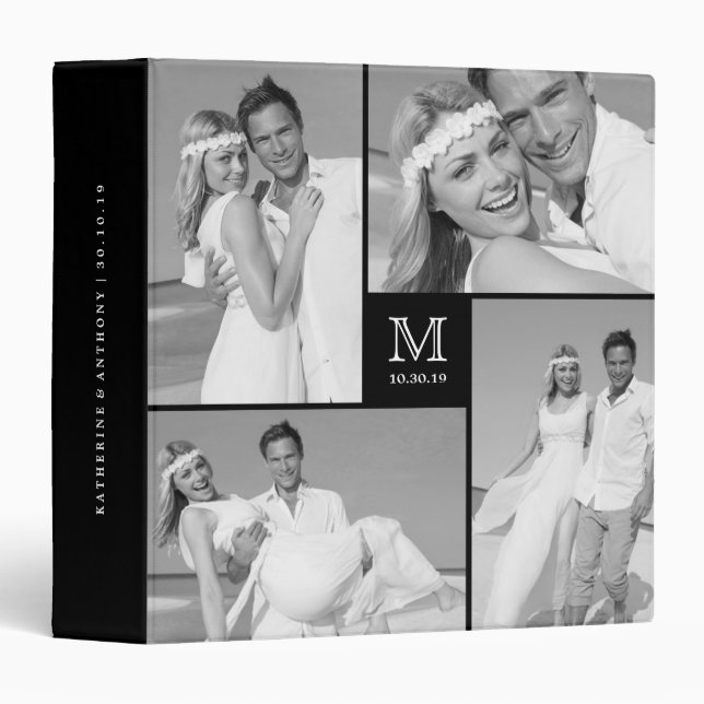 Carré chic élégant Monogram Mariage Classeur photo (Devant/Côté)
