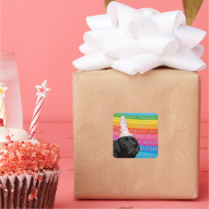 Carré Chien noir coloré joyeux Sticker de texte d'annive