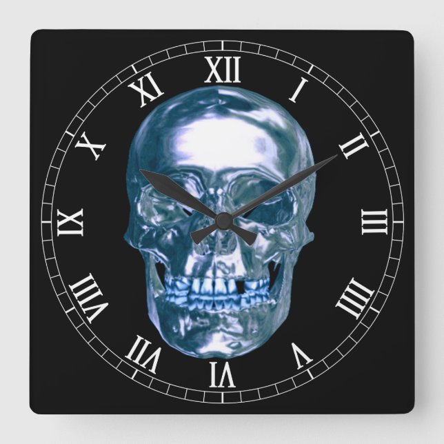 Carré Chrome bleu chiffres romains horloge (Recto)