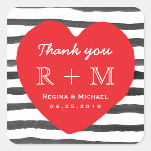 Carré Coeur Love Stripe Motif Mariage Favor Sticker