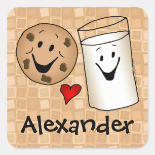 Carré Cookies aime Lait Cartoon Enfants Nom Sticker