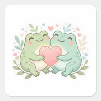 Carré Couple Frog Sticker Cute Two Frogs Love Heart Roma