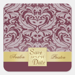 Carré Cranberry Damask Gold Ribbon Économisez Le Sticker