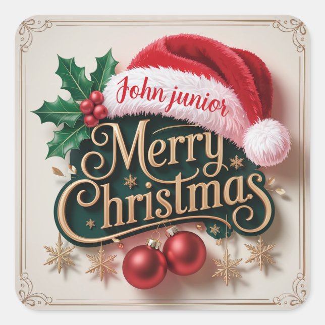 Carré Custom Name Merry Christmas Sticker (Devant)