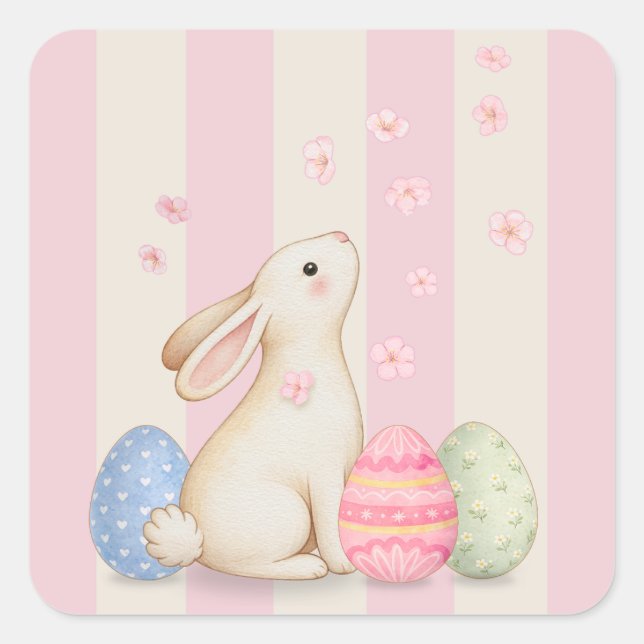 Carré Cute Bunny Pastel Easter Square Sticker  (Devant)