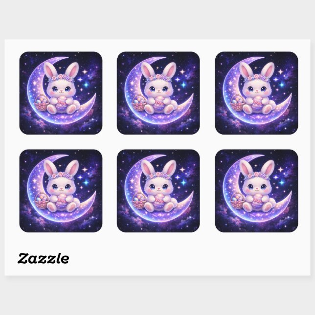 Carré Cute Celestial Easter Bunny Sticker Sheet (Feuille)