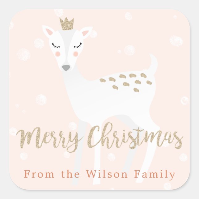 Carré Cute Deer | Sticker de Noël personnalisé rose (Devant)