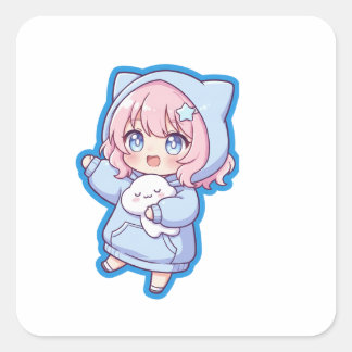 Carré Cute Kawaii Anime Girl Sticker