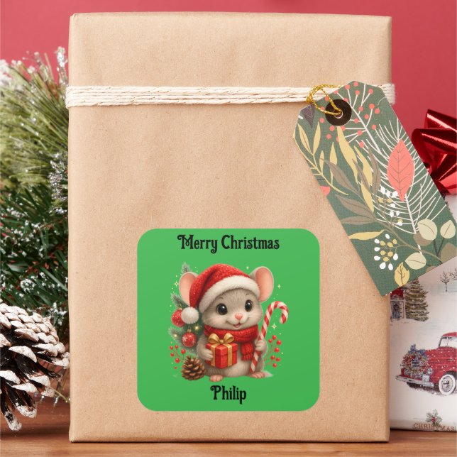 Carré cute mouse Christmas holiday Sticker (vacances)