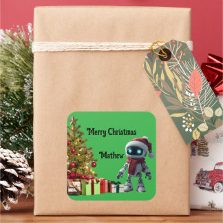 Carré cute robot Christmas holiday Sticker