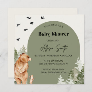 Carré d'aquarelle de bois Invitations Baby showers