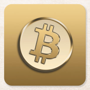 Carré de Bitcoin doré sous-verre en papier