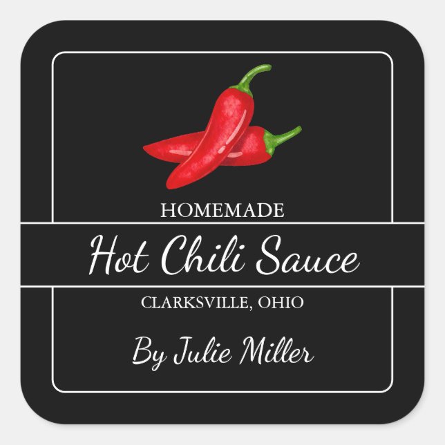 Carré de sauce chili maison Étiquette noir (Devant)