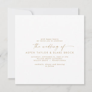 Carré de script or moderne Faire-part de mariage