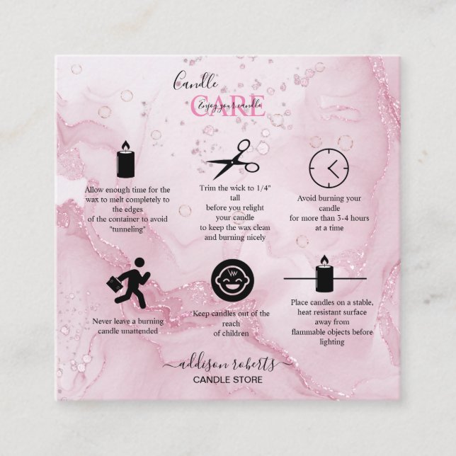 Carré de soins aux bougies rose esthétique Carte d (Devant)