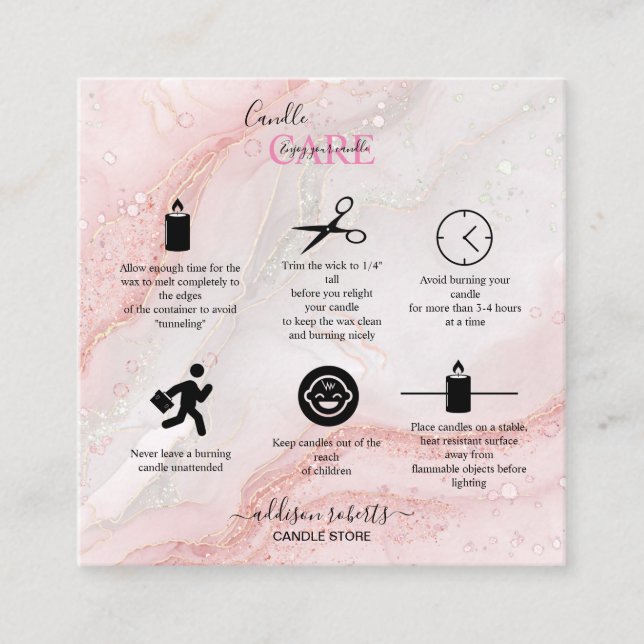 Carré de soins aux bougies rose esthétique Carte d (Devant)