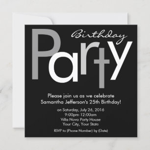Carré de type noir blanc Invitation de fête d'anni