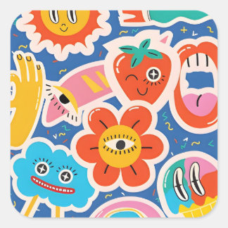 Carré dessin drôle mignon Sticker