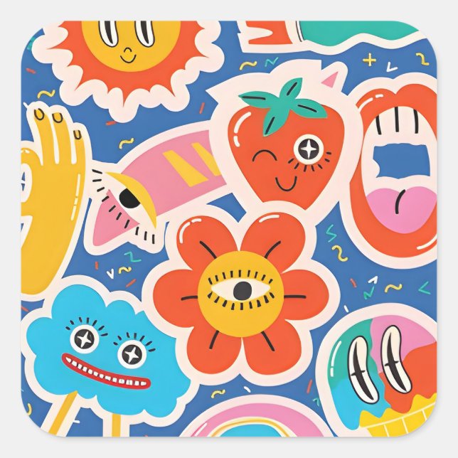 Carré dessin drôle mignon Sticker (Devant)