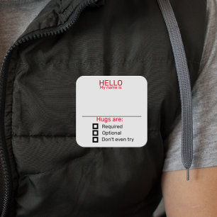 Carré Drôle Nom de la partie Balise Badge Sticker Hugs