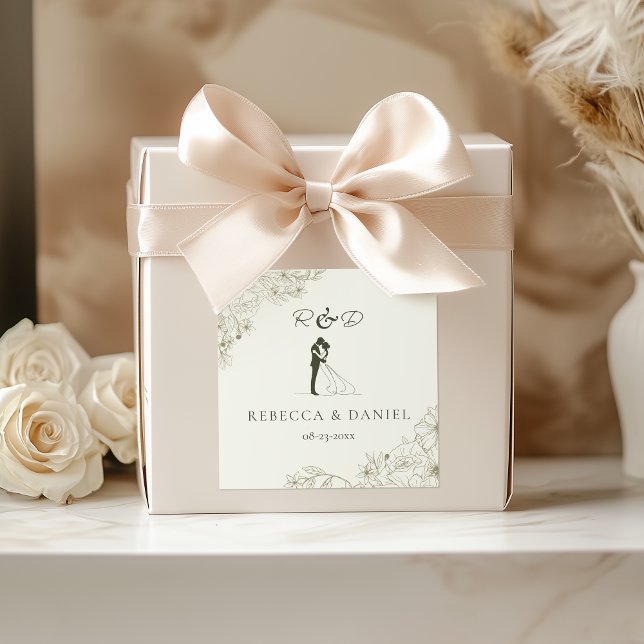 Carré Elegant Botanical Wedding Monogram Sticker (Créateur téléchargé)