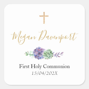 Carré Élégant Communion violette Favoriser Sticker