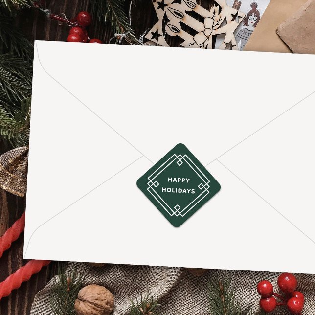 Carré Elegant Deco Frame Happy Holidays Diagonal Sticker (Créateur téléchargé)