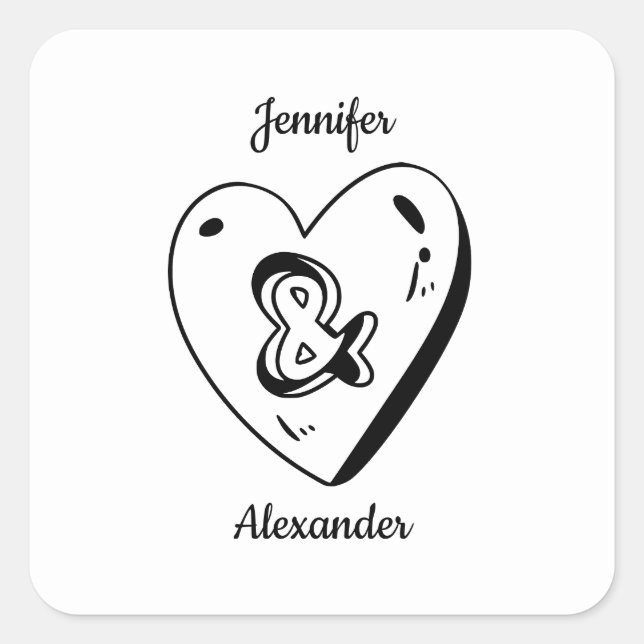 Carré Elegant Hand Drawn Black and White Wedding Sticker (Devant)