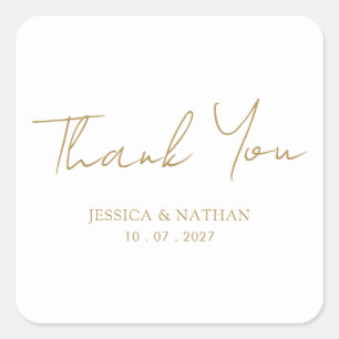 Carré Élégant Mariage de script Gold Merci Sticker