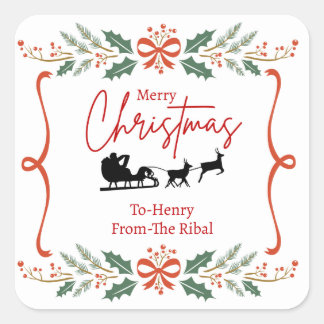 Carré Elegant Merry Christmas Sticker with Santa Sleigh