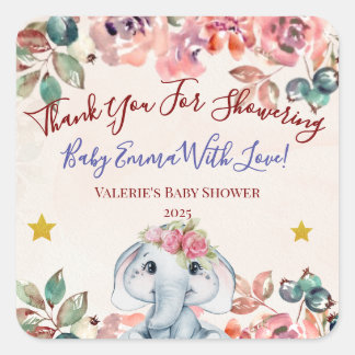 Carré Elephant Baby Shower Thank you sticker