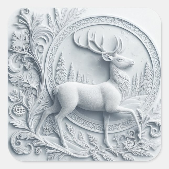 Carré Embossed Collage Deer in Motion Square Sticker (Devant)
