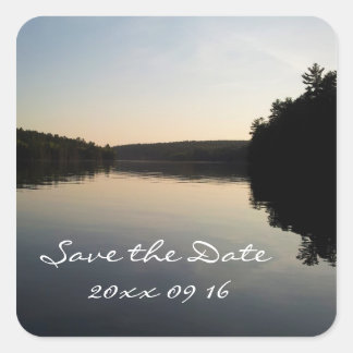 Carré Enregistrer le lac Sticker Mariage Date au coucher
