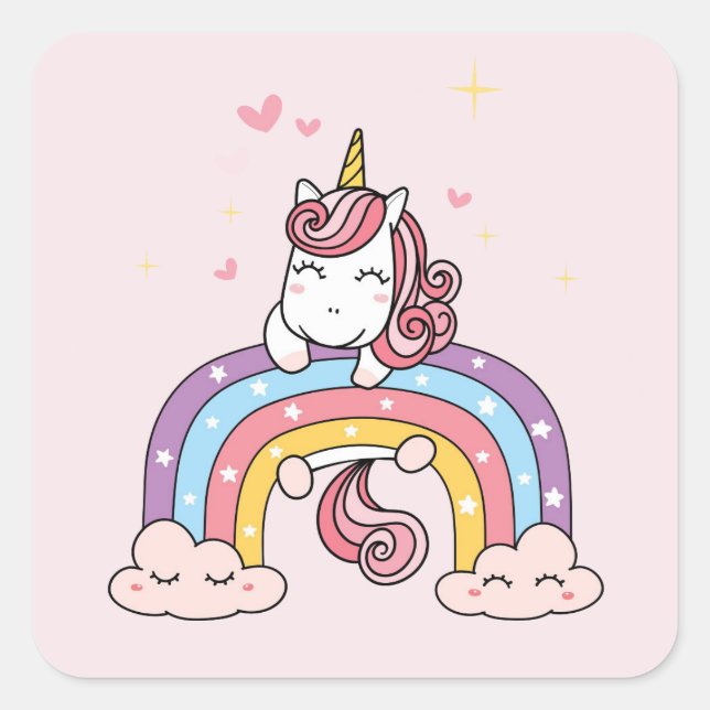CARRÉ ENVELOPE SEAL STICKER : UNICORN + RAINBOUR (Devant)