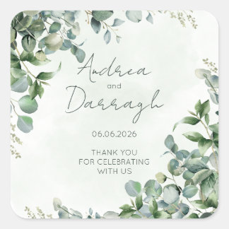 Carré Eucalyptus Wedding Favor Label Sticker 1001A