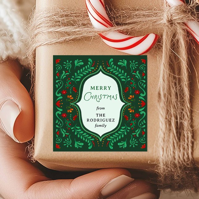 Carré Fiesta Christmas Favor Sticker (Fiesta Christmas Square Favor Sticker)