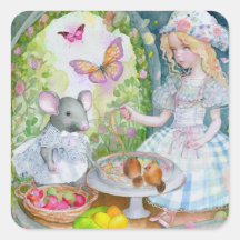 Fille au jardin avec des amis sticker balle