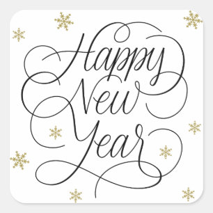 Carré Flèches de neige en or Happy New Year Sticker